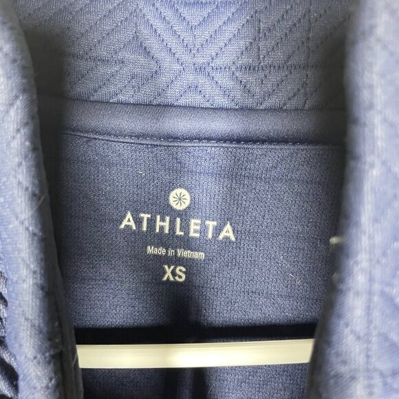 Athleta Performance Jacket Quilted Jacquard Pullover Sweater Navy Blue XS! - Picture 3 of 6